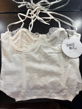 Princess Polly White Eyelet Bustier Camisole with Lace Trim